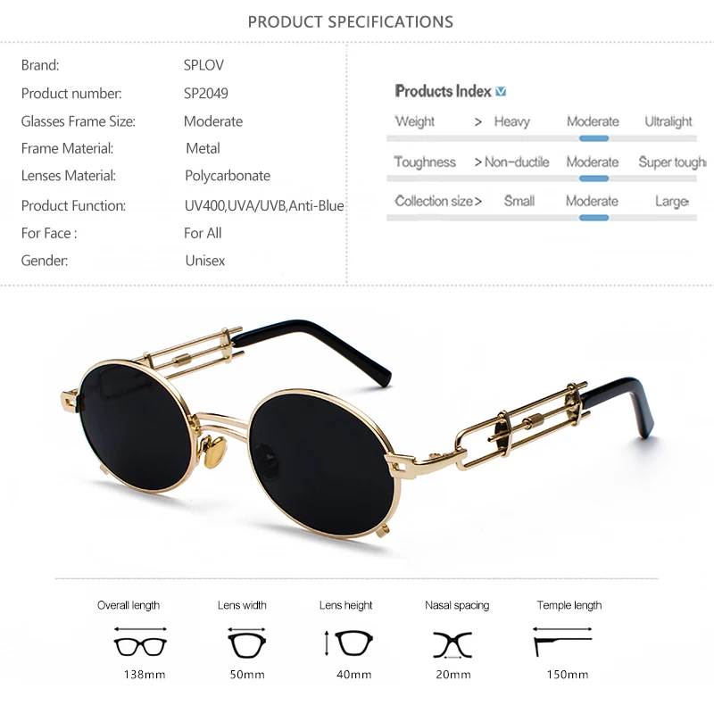 SPLOV Retro Round Streampunk Sunglasses Men Women Brand Designer Metal Sun Glasses Personality Small Circle Eyewear Oculos