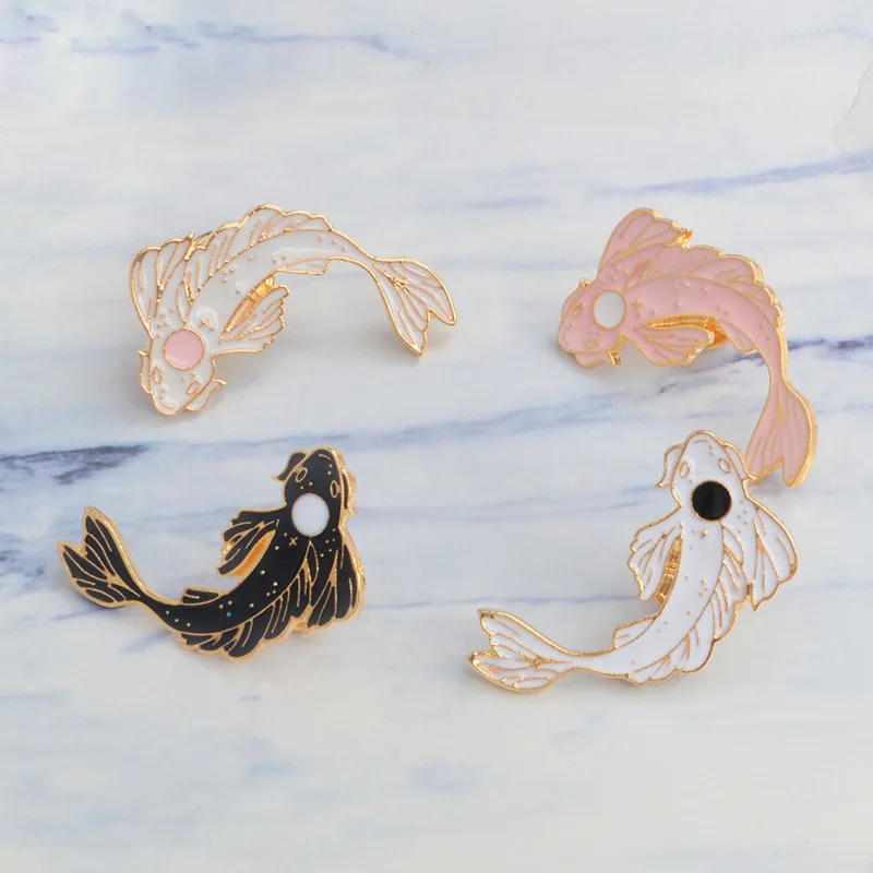 Broches en Denim pour enfants, motif poisson porte-bonheur, Koi, blanc, rose, noir, cadeau, 2019