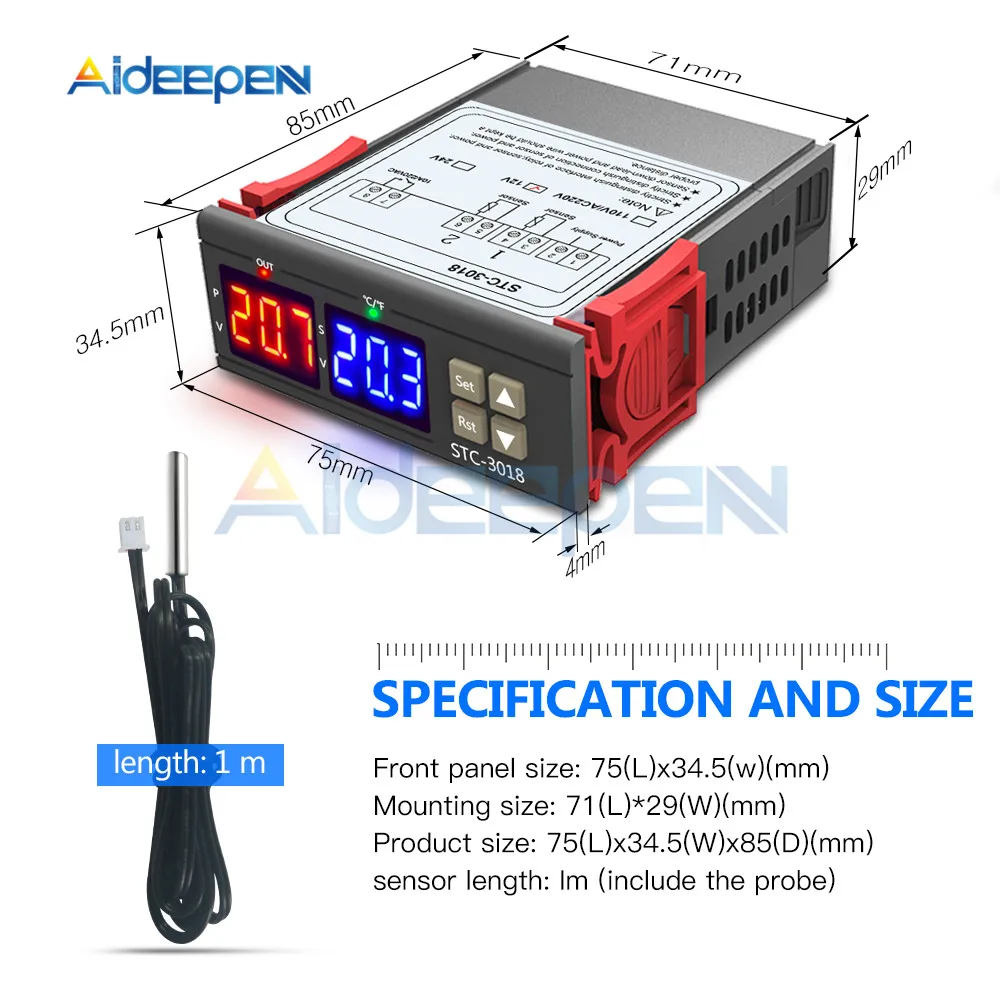 STC-3008 STC-3018 STC-3028 Dual Digital Temperature Humidity Controller Thermostat 10A With NTC Sensor Probe Thermoregulator