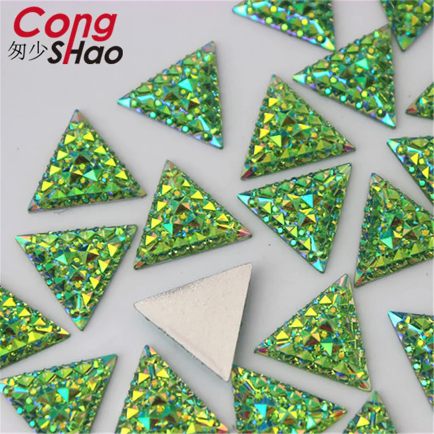 Cong Shao 200PCS 16mm AB Color Triangular Shape Resin Rhinestone Flatback Stones And Crystals Costume Button Accessories CS666