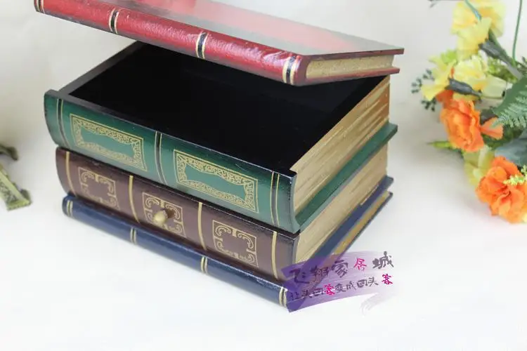 Vintage Solid Wood Book Model Storage Box Decorative Gift Craft Embellishment Accessories for Home, Office and Book Cabinet