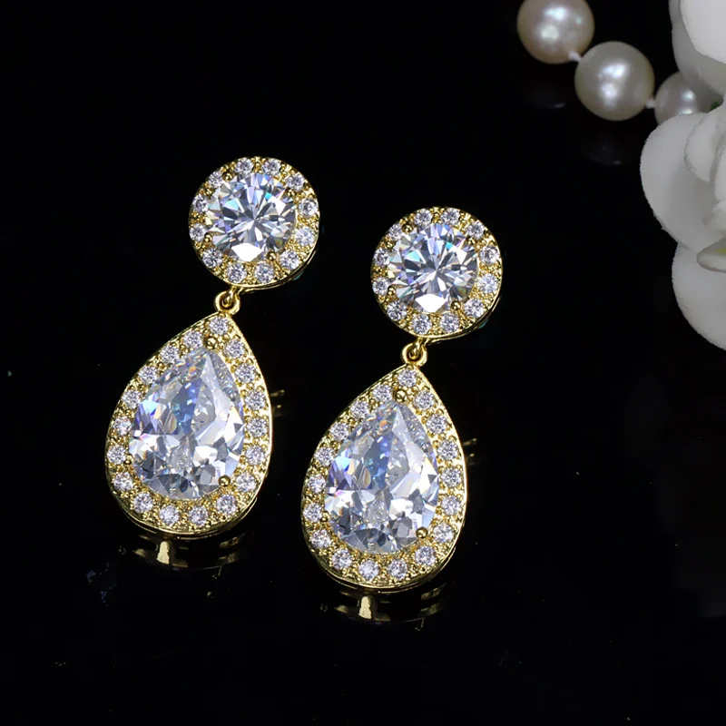 CWWZircons Classic Stunning Cubic Zirconia Stone Women Party Jewelry Rose Gold Color Big Pear Drop Earrings Gift  CZ180