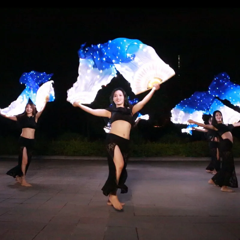 Rainbow LED Fã Acessórios de Dança Do Ventre Fã Véu Véu Fã de Dança Do Ventre Dança Carnaval Prop Dança Do Ventre Fã Véu de Seda Para As Mulheres