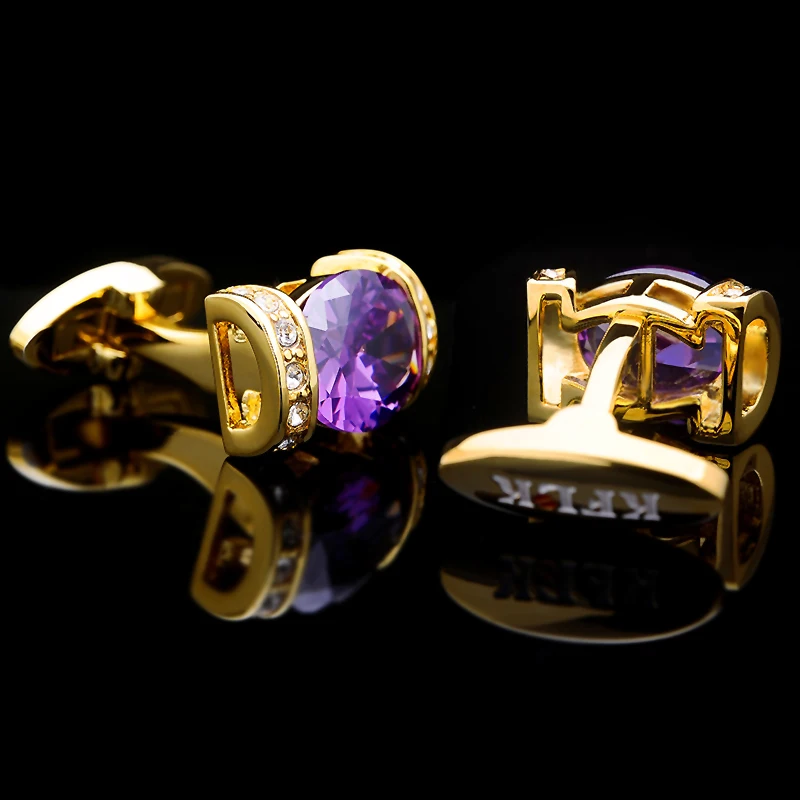 KFLK jewelry fashion shirt cufflinks for women Brand cuff button Purple Crystal cuff links High Quality Gold-color guests