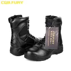 Steel Toe Durable Black Leather Boots Ankle Boots With Zipper Puncture Proof Midsole