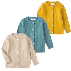 Boys Girls Knitted Cardigan Autumn Spring Cotton Sweater Top Baby Children's Clothing Child Sweaters Kids 1-7 Years Solid Color