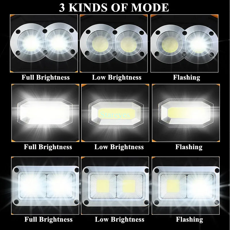 Portátil COB LED Floodlight Luz de inundação recarregável Lâmpada de emergência ao ar livre, lanterna, tocha, compra opcional, bateria 18650, 20W