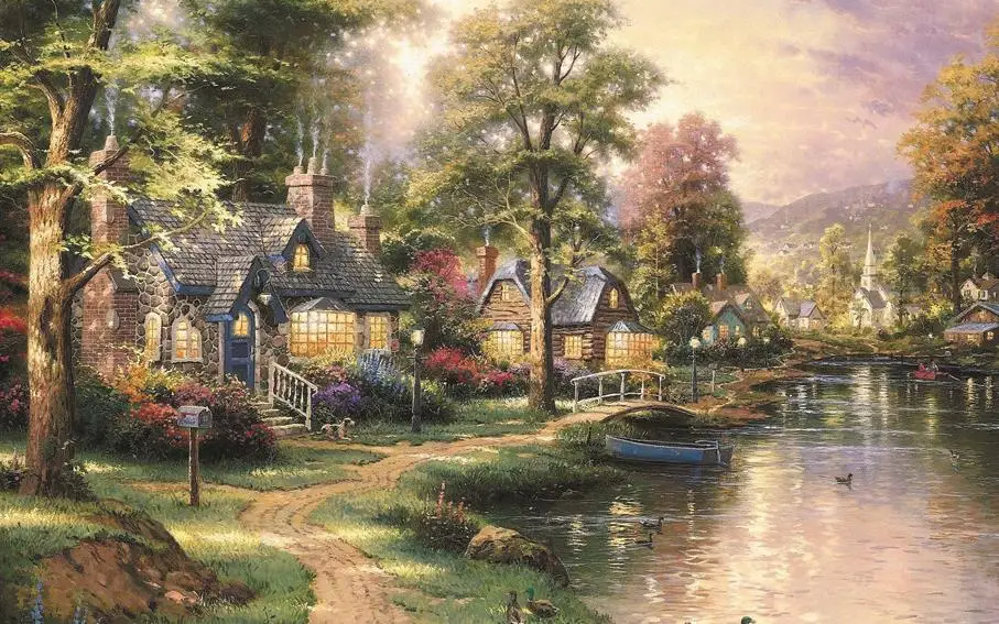 oneroom Riverside Cabin, Counted Cross Stitch 14CT Cross Stitch Sets cartoon Cross-stitch Kits Embroidery Needlework