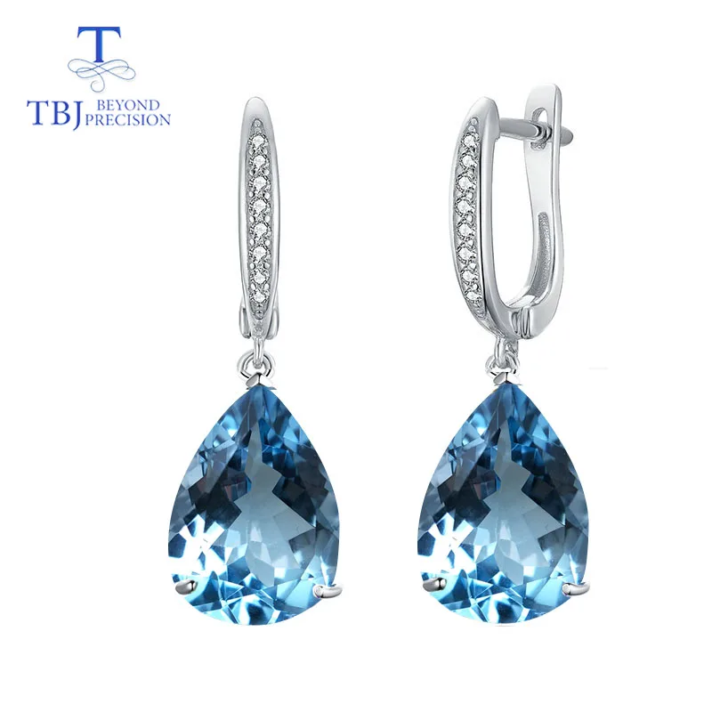 Natural Sky blue topaz big Water Drop good clasp Earrings Pure 925 Sterling Silver Fine Jewelry For Women daily wear