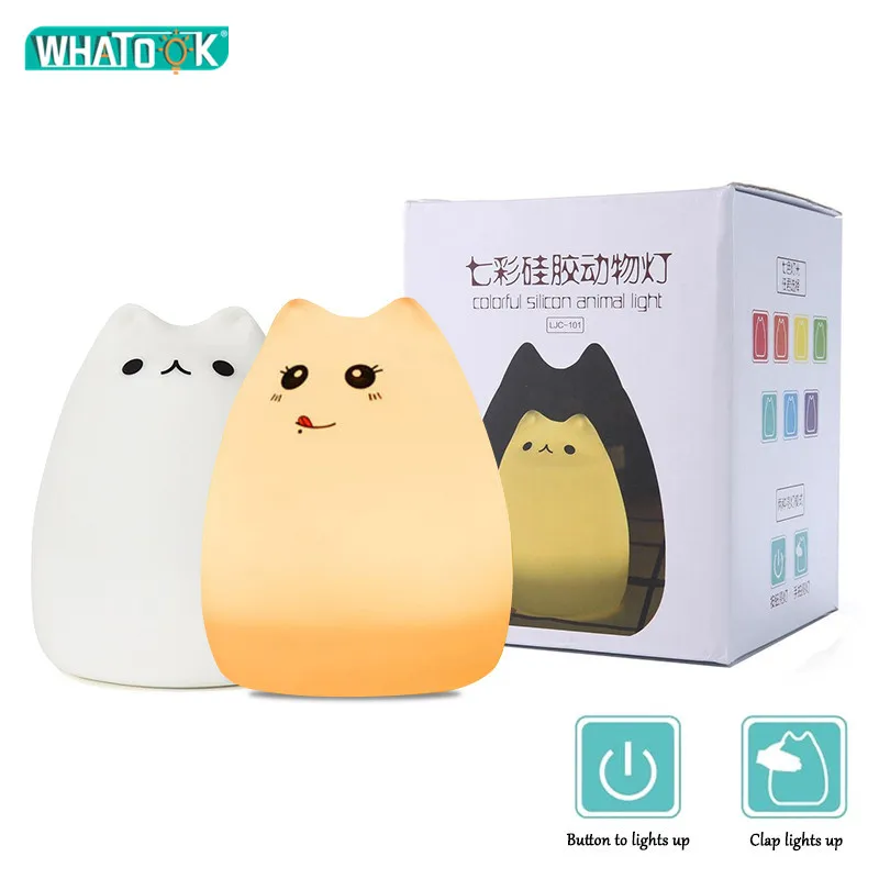 

Cute Cat Soft LED Night lights Silicone Touch Sensor Cartoon Animal Kitty Lighting Colorful Lamps USB Rechargeable Children Gift