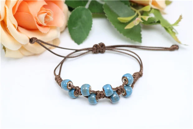 Delicate Ethnic Style High Quality Original Ceramic Beads Bracelet Adjustable Handmade Porcelain Beads Rope #1361