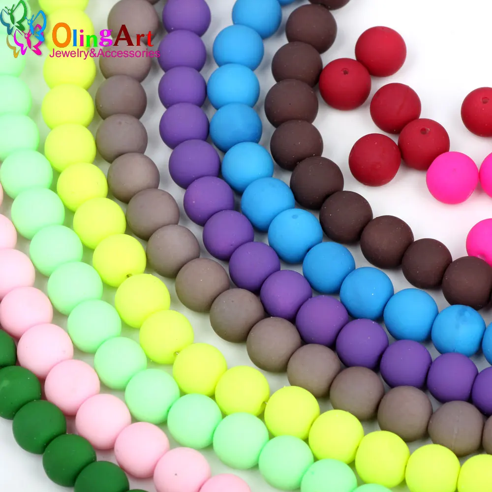 OlingArt Rubber Glass Beads High Quality 30PCS 10mm Candy Color Neon Matte Loose Beads Handmade DIY Bracelet Jewelry Making