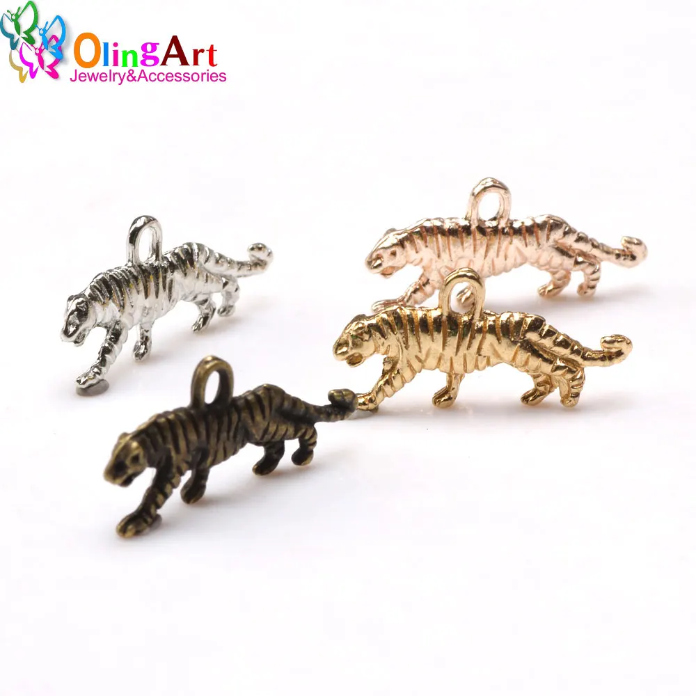 Animal 22mm 12pcs/lot Tiger Charms Pendant For DIY Jewelry Making Handmade Bracelet Necklace Key Chain Bag Accessories Olingart