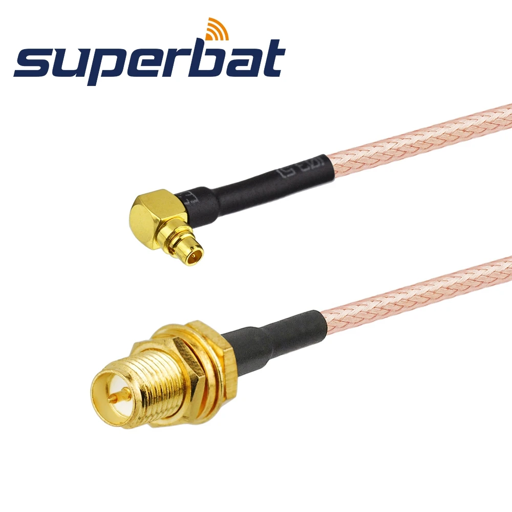 Superbat RP-SMA Female Jack (male pin) to MMCX Plug Right Angle Pigtail Cable RG316 1M