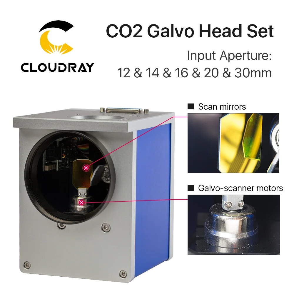 Cloudray CO2 Laser Scanning Galvo Head 10.6um Input Aperture 12mm 14mm 16mm 20mm 30mm Galvanometer Scanner with Power Supply