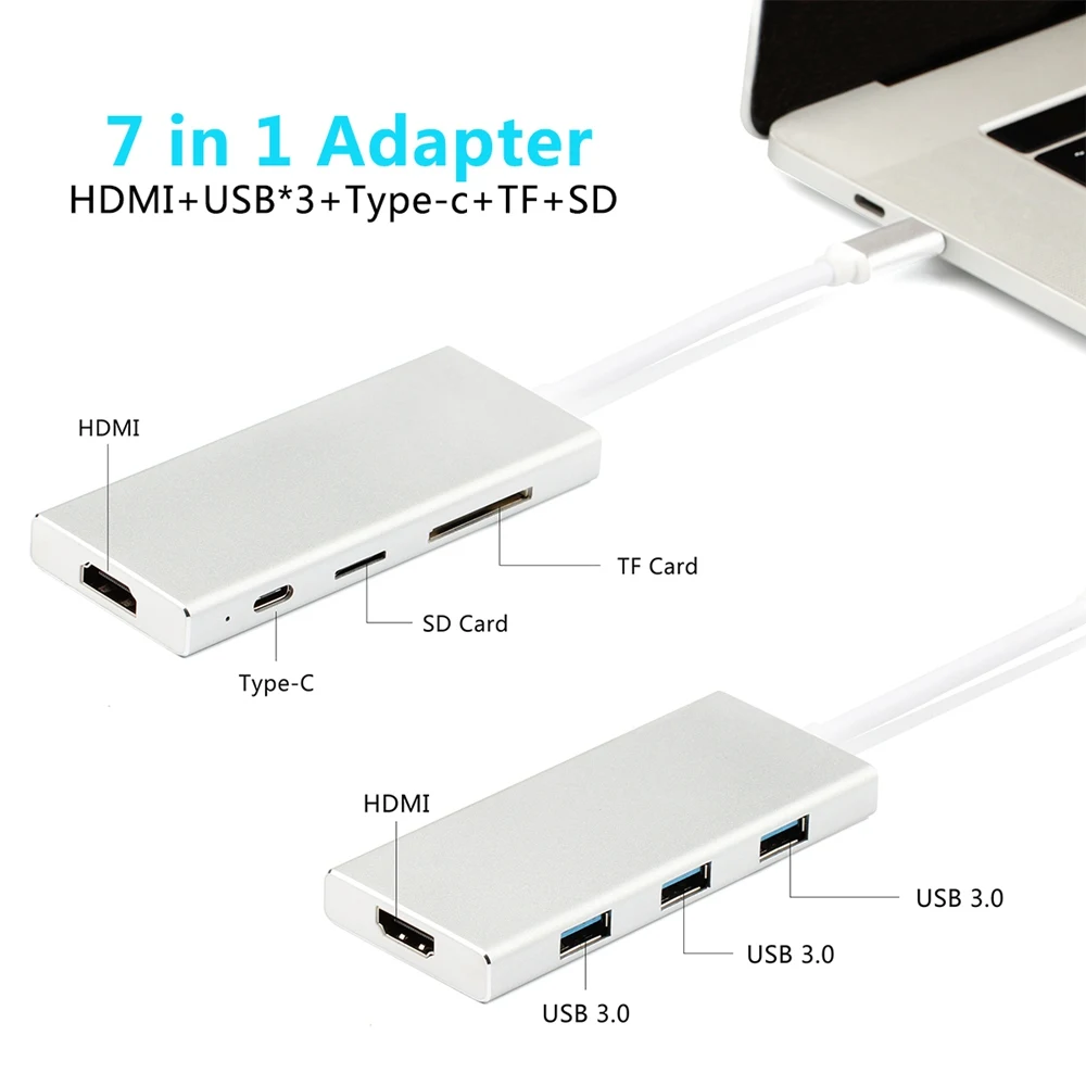 

7IN1 USB 3.0 Hub for MacBook Pro Multi Function USB Type C 4K Video HDMI/SD TF Card Reader USB Hub 3.0 Adapter Charging Port