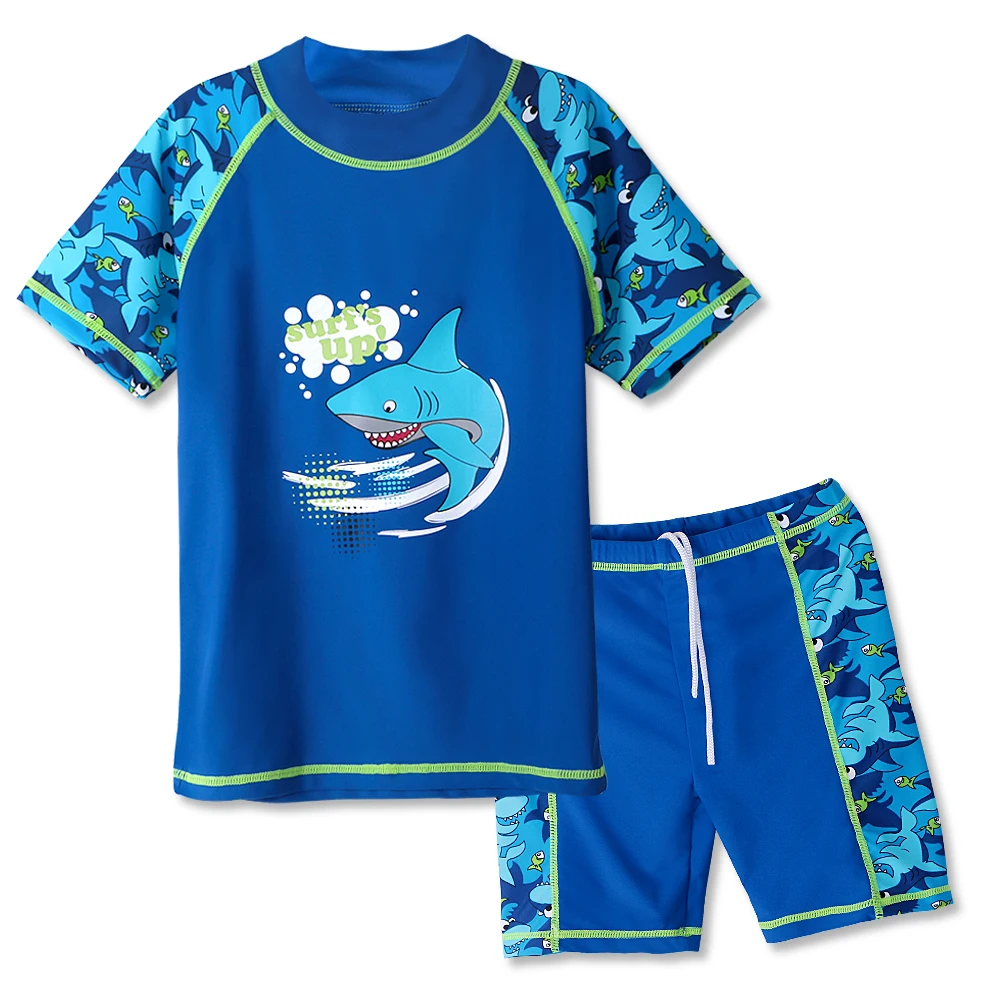 BAOHULU Navy Boys Swimwear Children Swimsuit Cartoon Shark Pattern UPF50+ Bathing Suits for Kids Lycra Summer Swimming Wear