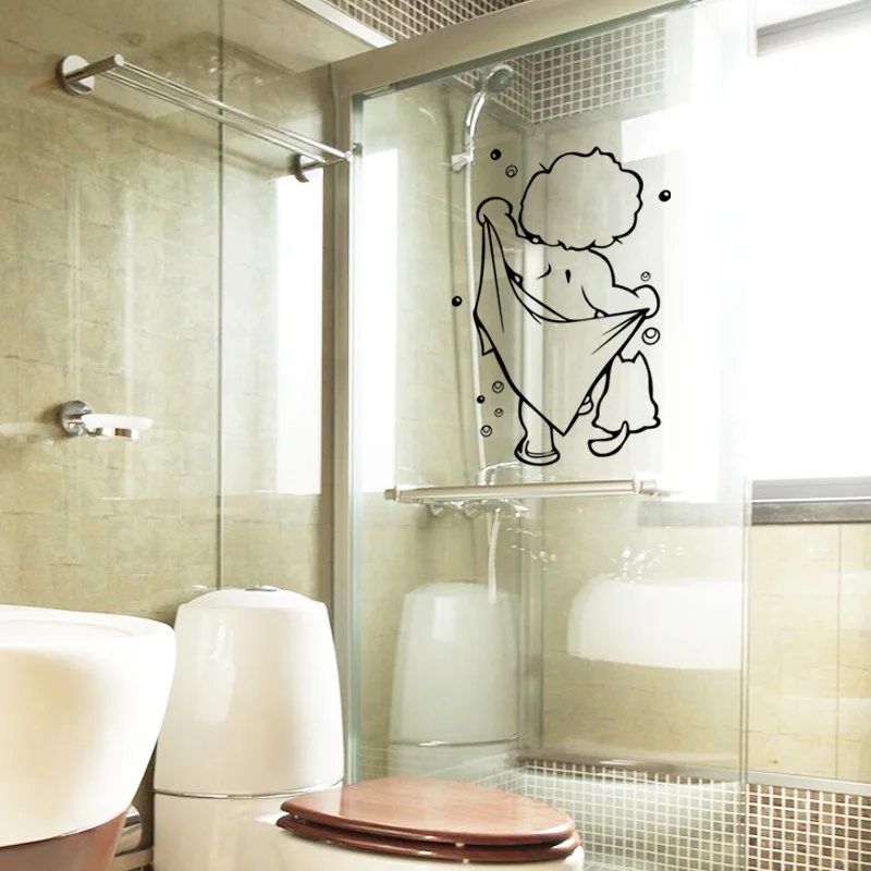 Cartoon Cute Kids Bathing Wall Stickers Glass Door Window Waterproof Decor Art Mural Baby Shower Bathroom Vinyl Sticker Decals