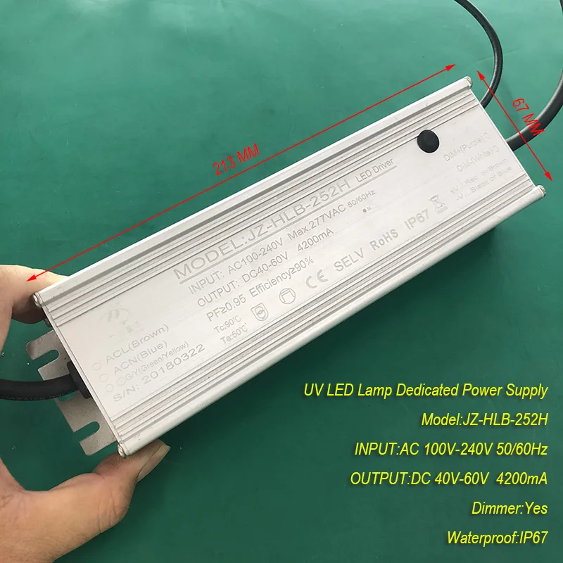 

4.2A 250W IP67 waterproof Constant current source for UV LED module gel curing lamps INPUT AC 100V-240V OUTPUT DC 40V-60V 4200mA