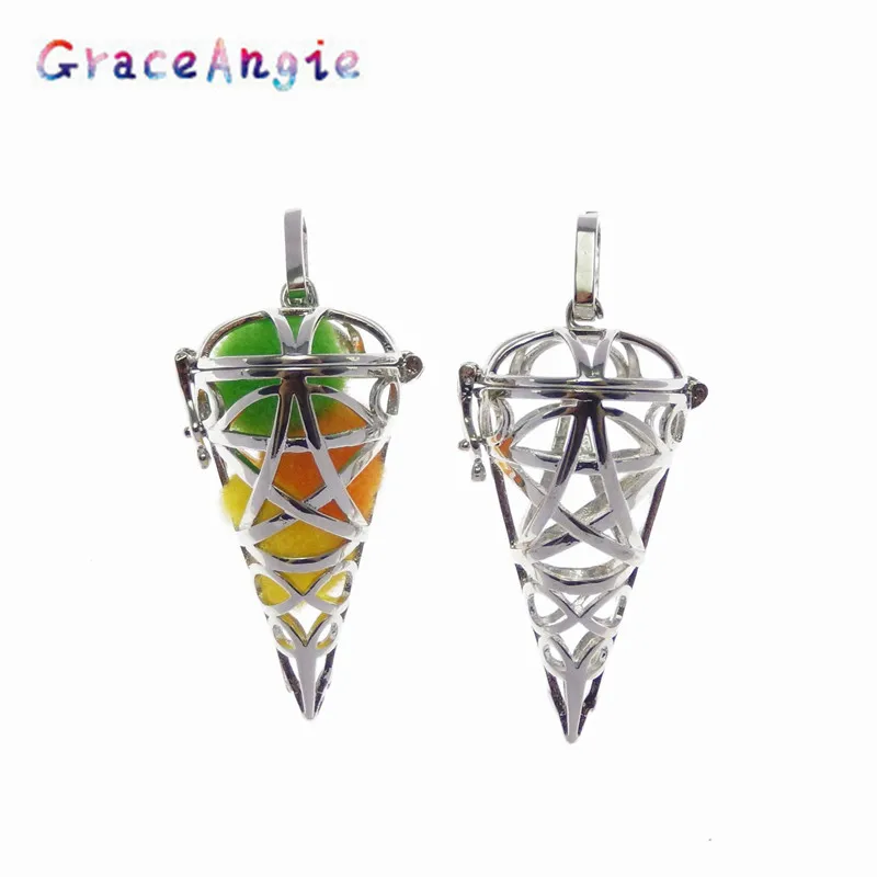 GraceAngie Beads Cage Locket Can Be Opened Phase Box Pendant Necklace Accessories DIY1Pc Dessert Ice Cream Model Mini