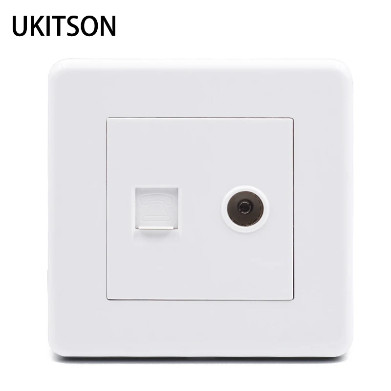 Glossy Wall Plate RJ11 Phone Socket With Coaxial Cable TV Plug Interface 86x86mm