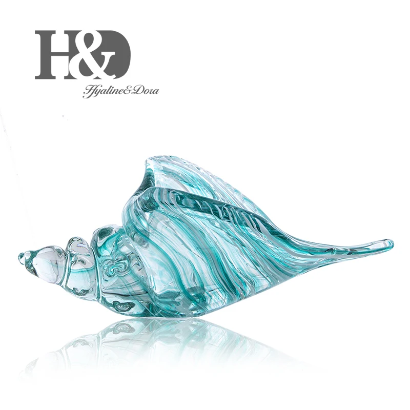 

H&D Hand Blown Seashell Conch Sculpture Glass Murano Art Style Ocean Animal Paperweight Home Office Decorative Figurines