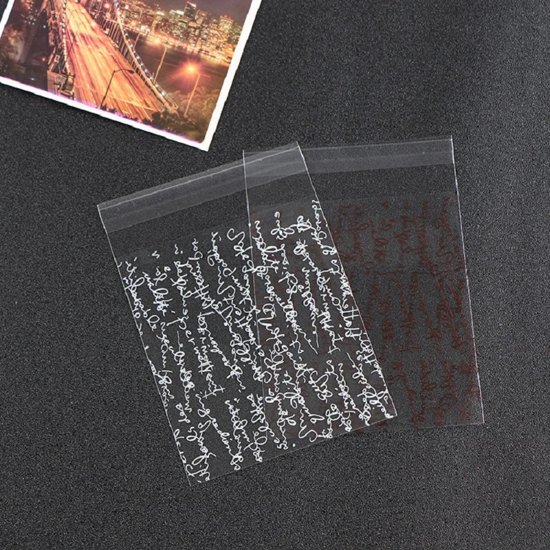 

50Pcs Clear Letter Printing Cookie Packaging Bags Bakery Gift Packing Candy Biscuits Plastic Adhesive Pouch Wedding Baking Bags