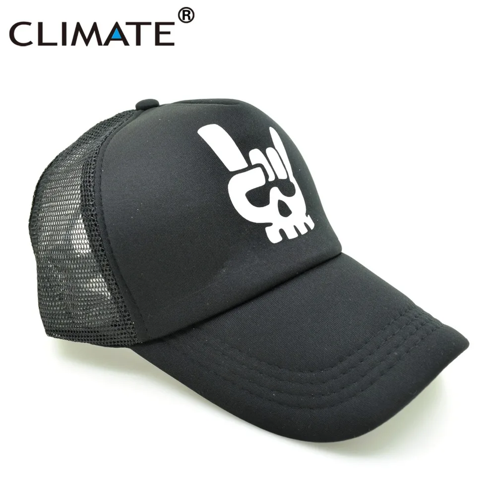 CLIMATE Rock Fan Trucker Caps Mesh Hat Metal Rock and Roll Music Cap Men Black Cool Summer Baseball Cap Black Trucker Caps Hat