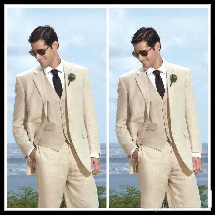 

free Slim Groom Tuxedos Beige Two Buttons Side Slit Best Man Suit Wedding Groomsman Men Suits/Bridegroom (Jacket+Pants+Tie+Vest)