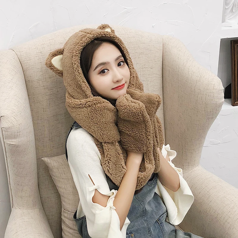 ZDFURS*Winter hat women double thick hat scarf gloves one three-piece Korean version parent-child thickening scarf students