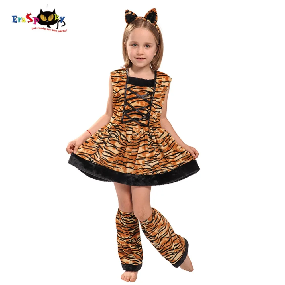 Eraspooky kostiumy karnawałowe dla dziewczynki śliczna opaska na głowę dziewczyny Cosplay piękny kostium na Halloween kostium tygrysa sukienka dla dziewczynek