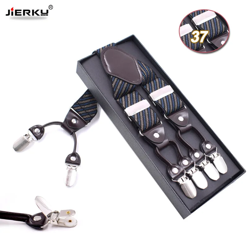 JIERKU Bretels Man Braces 6 Clips Suspensorio Mode Broek Riem Vader/Echtgenoot Gift 3.5*120 cm JK6C05