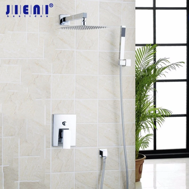 

JIENI 10 Inch Ultrathin Rainfall Shower Head Bathroom Rain Bathtub Chrome Basin Sink Shower Set Torneira Tap Mixer Faucet