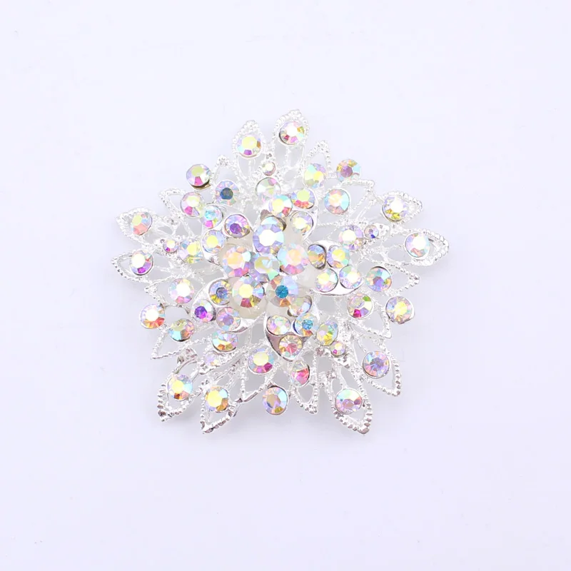 Women\'s Crystal Elegant Flower Bridal Corsage Brooch Pin Silver Plated AB Color Rhinestone Bouquet Breastpin For Wedding, BH8325