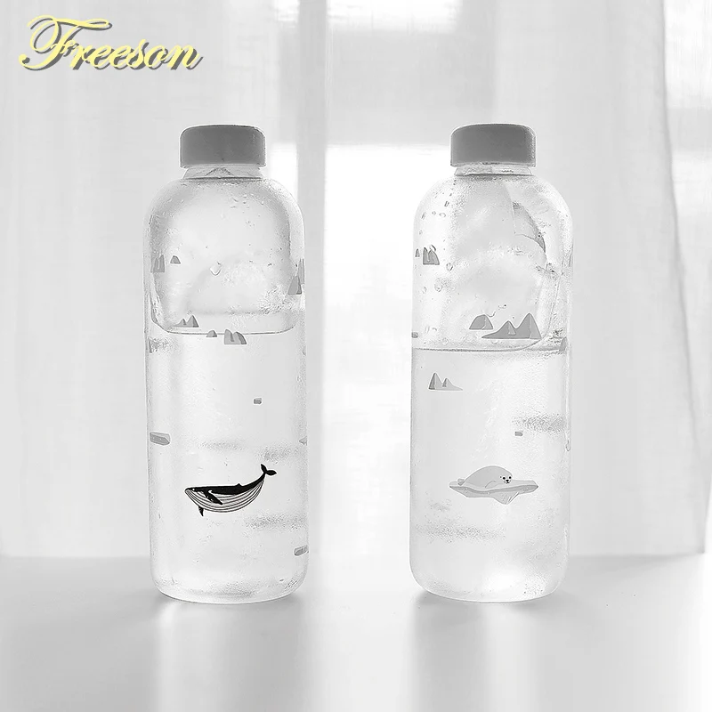 1000ml Seal Whale Glass Water Bottle with Sleeve Creative Sport Bottles Camping Bottle Tour Drinkware Drop Shipping