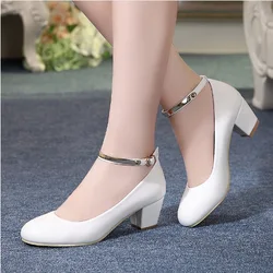 New  Women's High Heels Pumps Sexy Bride Party Thick Heel Round Toe leather High Heel Shoes for office lady Women