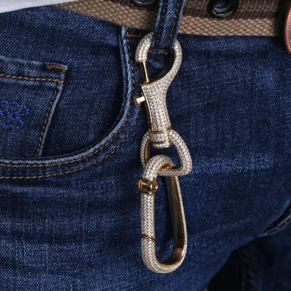 TOPGRILLZ New Iced Out Carabiner Keychain For Men Gold Silver Color Hip Hop Charm Jewelry Solid Copper With 5A CZ Keychain Gifts