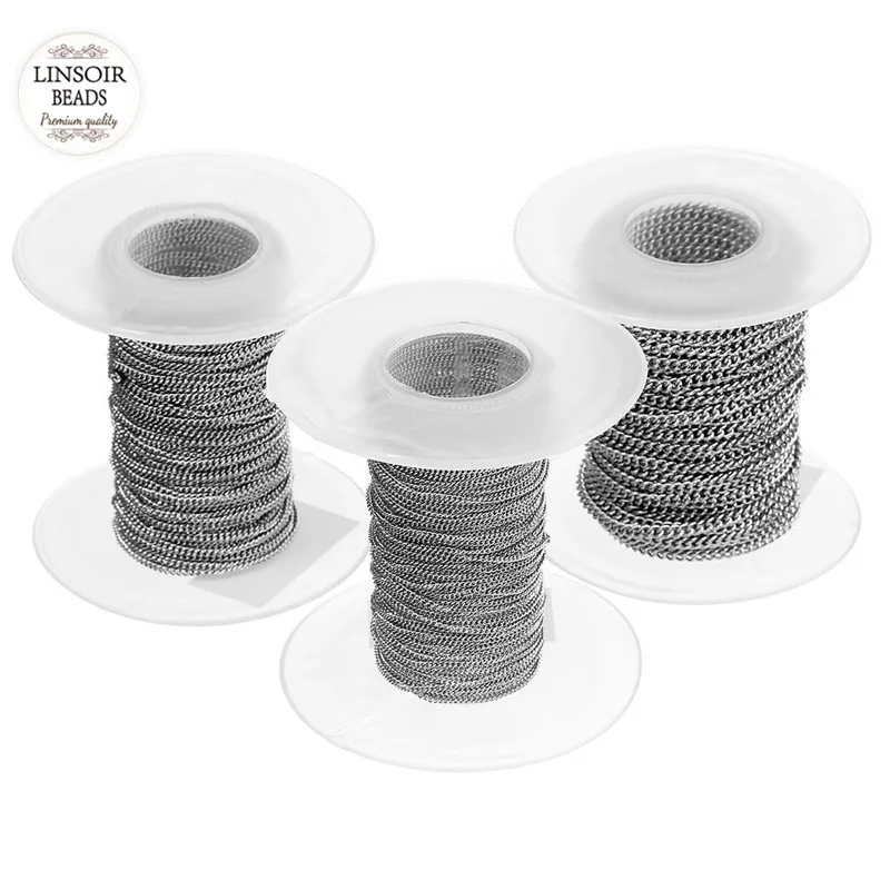1/1.5/2/2.5/3mm 10Yard/lot 316L Stainless Steel Chain Bulk Silver color Tone Width Link Chain for DIY Necklace Jewelry Making