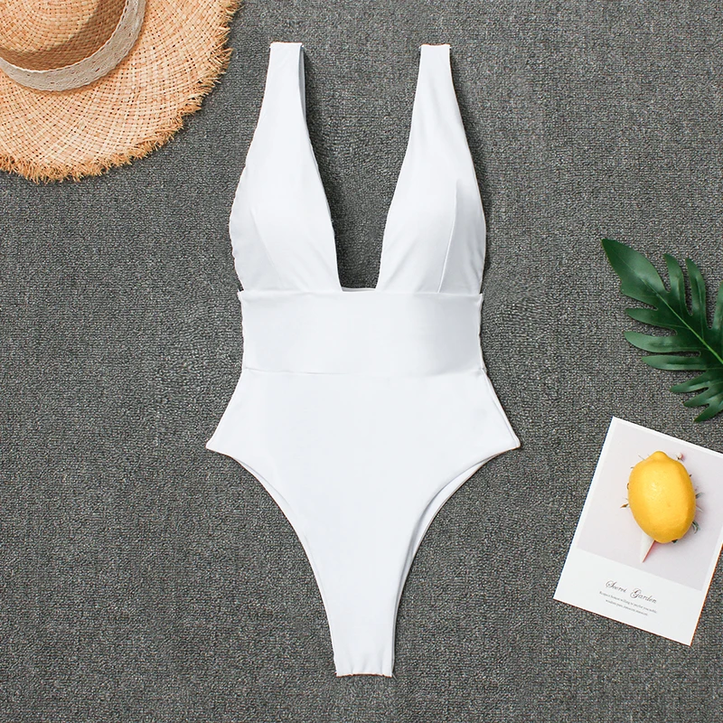 2019 Women Swimwear Sexy High Cut One Piece Swimsuit Backless Swim Suit Black White Thong Bathing Suit Female Monokini