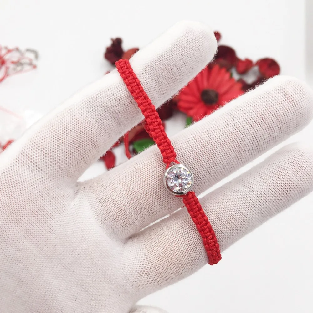 Red String Thread Big Round Stone Bracelets Turkish Charm with 925 Sterling Silver Zirconia Women Handmade Friendship Jewelry