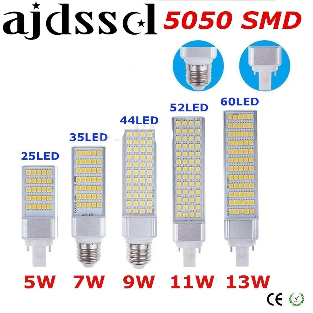 LED Corn Lamp Bulb 5W 7W 9W 11W 13W 15W E27 G24 Bombillas Light 5050 SMD Spotlight 180 Degree AC85-265V Horizontal Plug Lamp