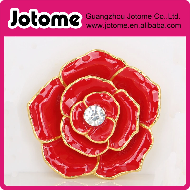 Hot Sale Brooches for Women, Fashion Dress Flowers red Enamel Brooch, Rhinestone Crystal Flower Brooches