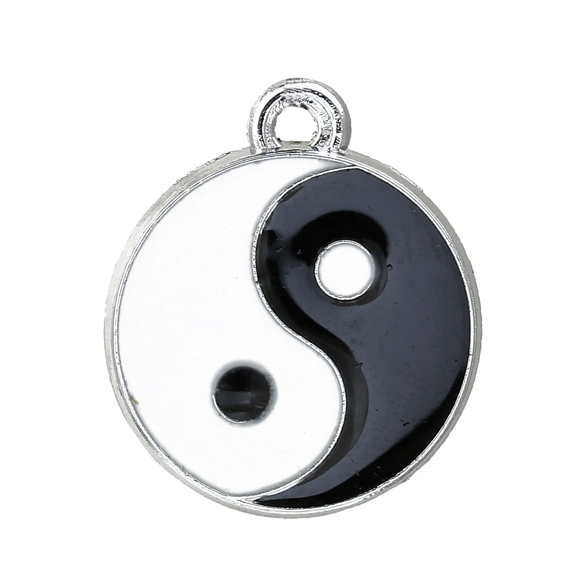 DoreenBeads 20 Silver Color Enamel Tai Chi Charm Pendants 25x20mm (B12096), yiwu