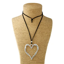 1pcs Lagenlook Large Abstract Heart Pendant Colar Long Suede Leather Necklace Jewelry Gift For Woman&Men