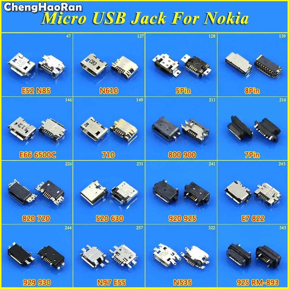 ChengHaoRan Micro USB Connector Socket Jack Dock Charging Port for Nokia N97 N85 N610 N535 E66 E7 520 630 710 800 820 900 925