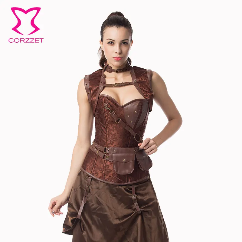 

Corzzet Plus Size Steel Boned Overbust Armor Corset And Jacket Waist Trainer Plus Size Espartilhos E Corpetes Steampunk Corsets