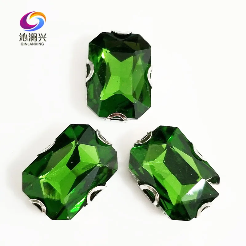 

Grass Green Rectangle Octagonal Shape Glass Crystal Sew on Rhinestones, DIY Clothing Accessories, High Quality, SWCD21