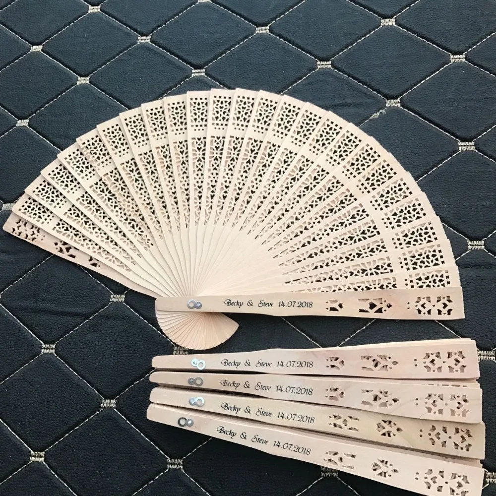 20PCS Personalized Chinese Wood Fan Wedding Favor With Customized Bride & Groom's Name and Date Printed Souvenior Gift