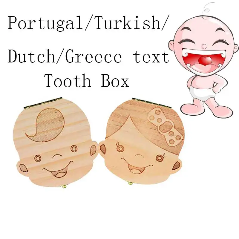 Zahn Box Portugue/Spanisch/Englisch/Dutch/Französisch/Russisch/Italienische Holz Zahn Box Organizer Sparen Sie milch Zähne Holz Lagerung Zähne