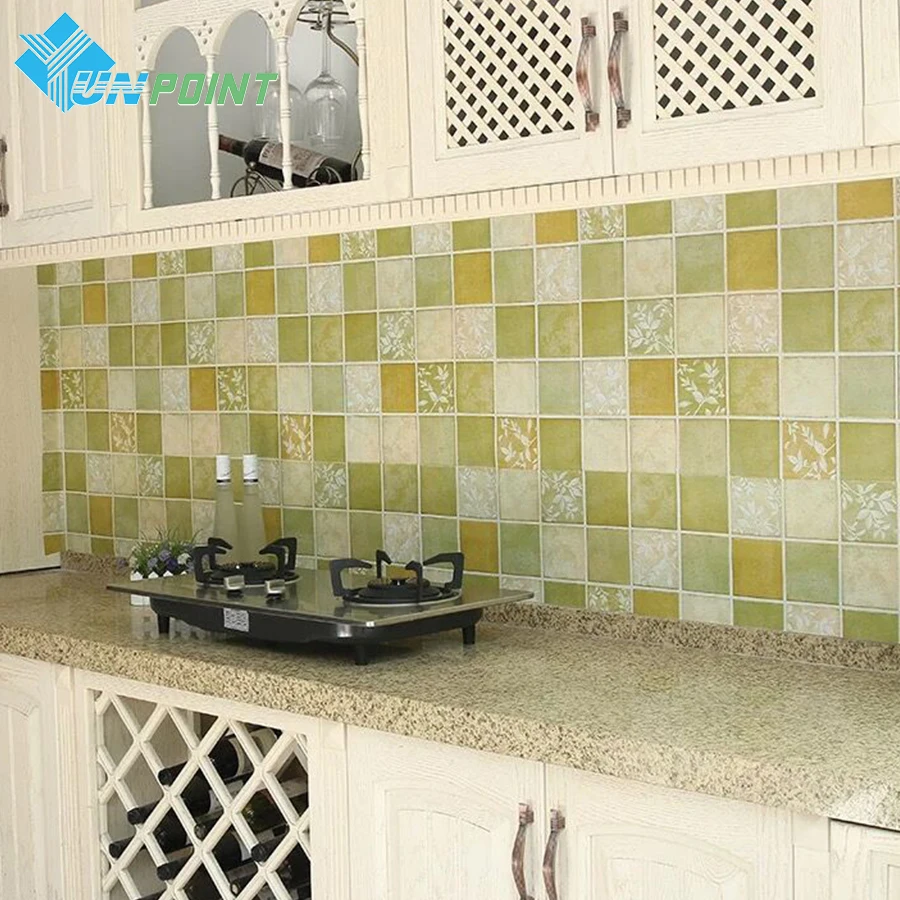 Self Adhesive Vinyl Kitchen Oil-proof Flim Toilet Bathroom Tiles Waterproof Wall Sticker Big Grid High Temperature Wallpaper